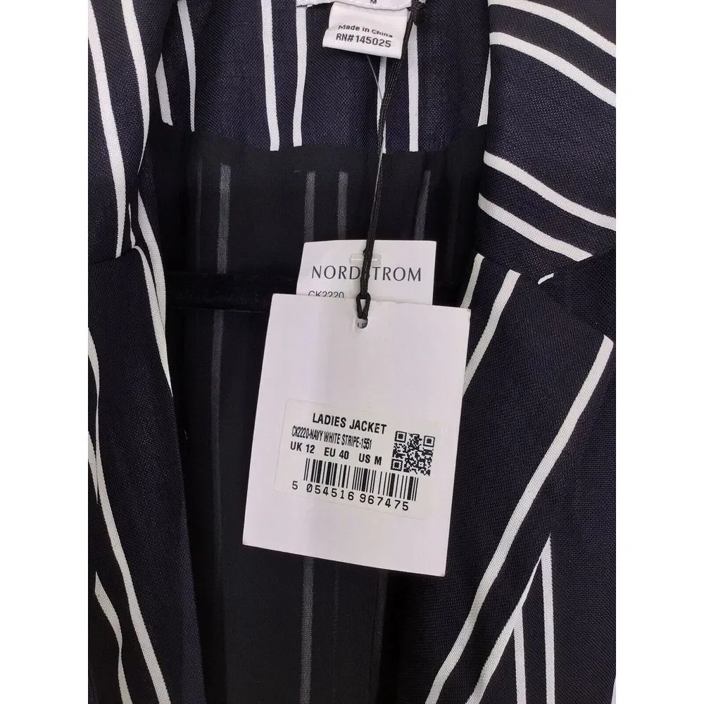 Glamorous Nordstrom Navy Striped Sleeveless Cardigan Women's Size‎ Medium NEW